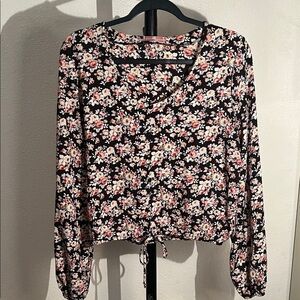 Lux Black and Pink Floral Boho Blouse